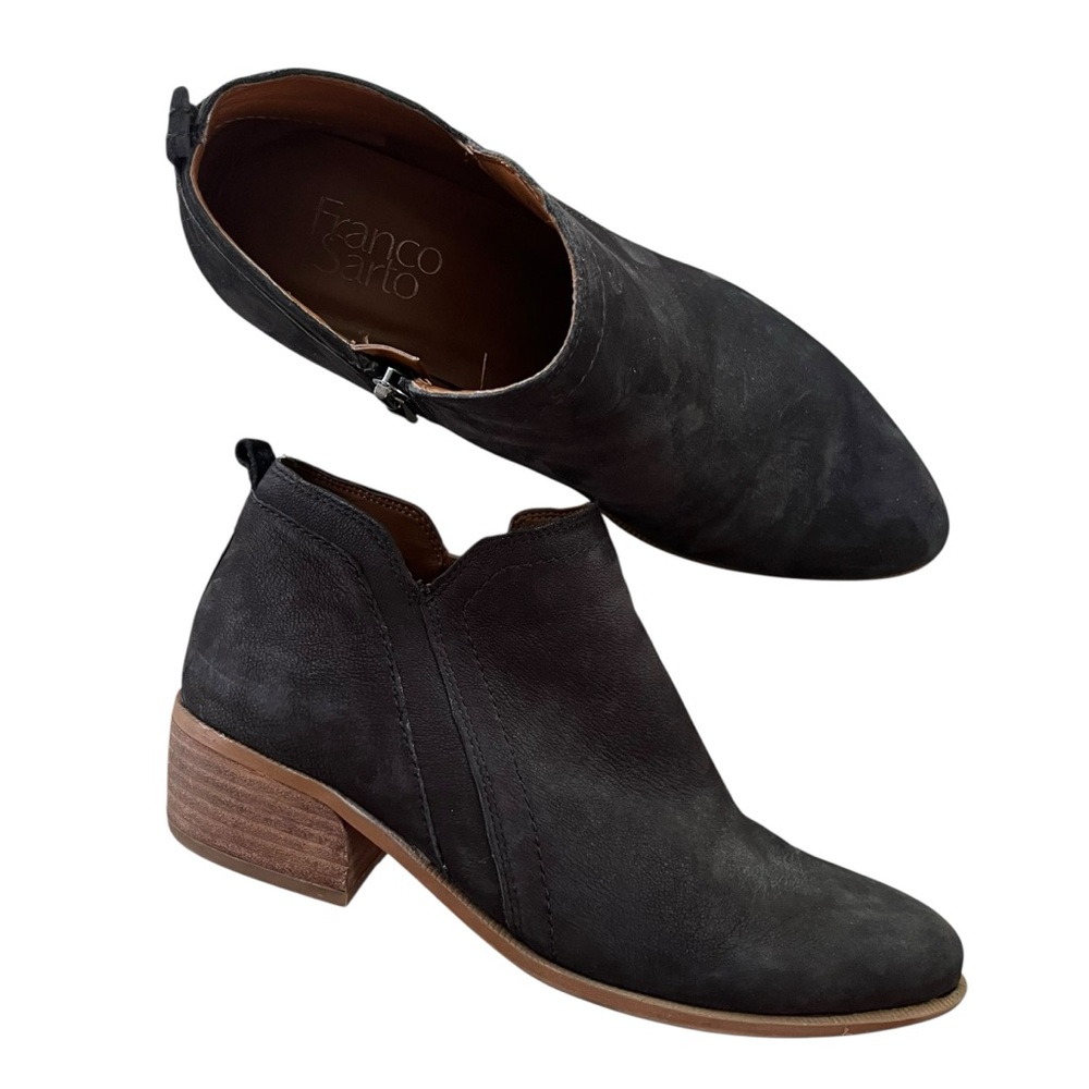 Franco Sarto Women’s Sz 7.5M Black Suede Leather Side Zipper Laslo Ankle Booties